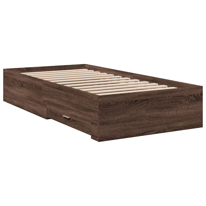 Cadru de pat cu sertare stejar maro 75x190 cm lemn prelucrat - WALTI WALTI