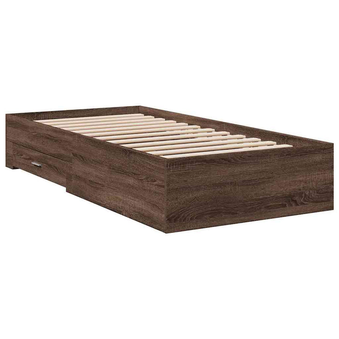 Cadru de pat cu sertare stejar maro 75x190 cm lemn prelucrat - WALTI WALTI