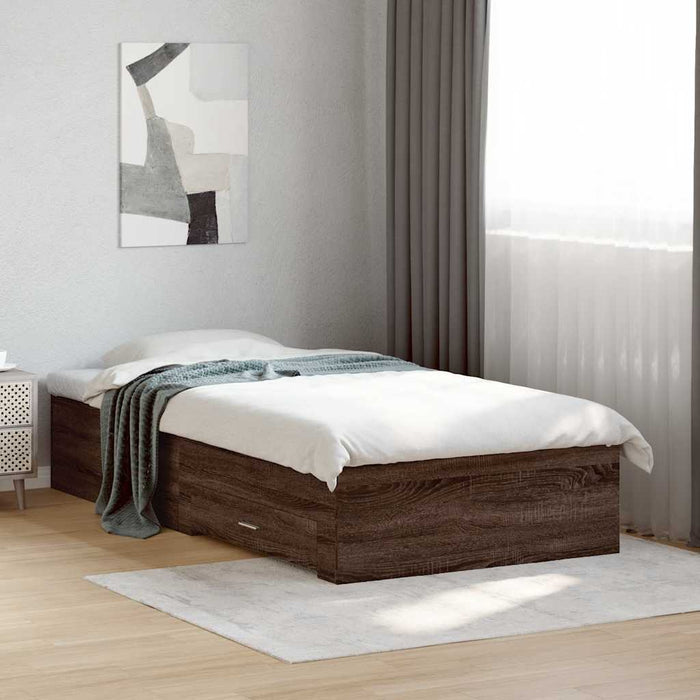 Cadru de pat cu sertare stejar maro 75x190 cm lemn prelucrat - WALTI WALTI