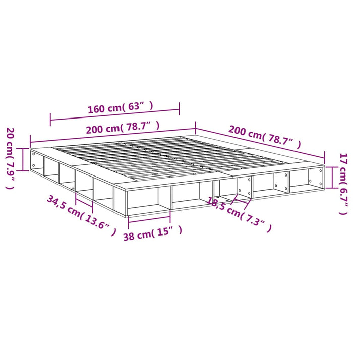 Cadru de pat, gri sonoma, 200x200 cm, lemn prelucrat WALTI
