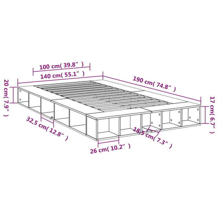 Cadru de pat, stejar sonoma, 140x190 cm, lemn prelucrat WALTI