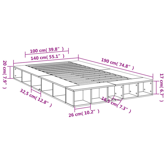 Cadru de pat, gri sonoma, 140x190 cm, lemn prelucrat - WALTI WALTI