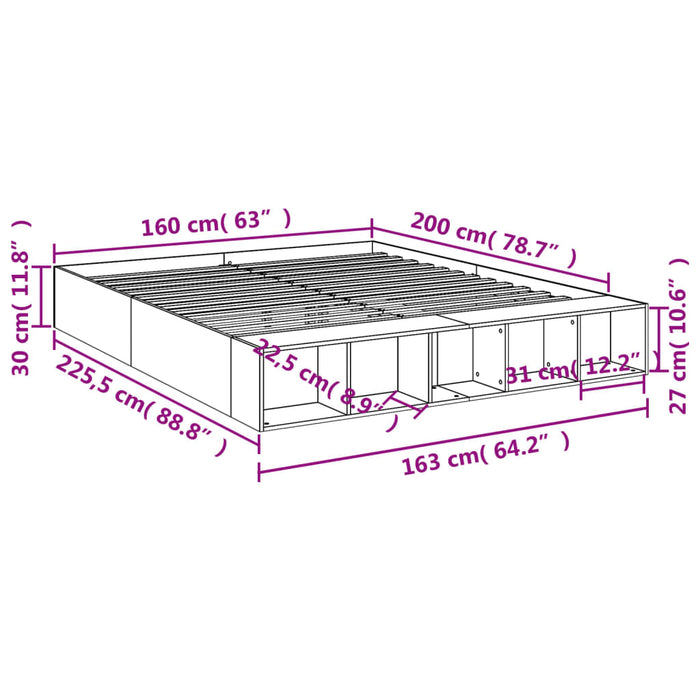 Cadru de pat, gri beton, 160x200 cm, lemn prelucrat - WALTI WALTI