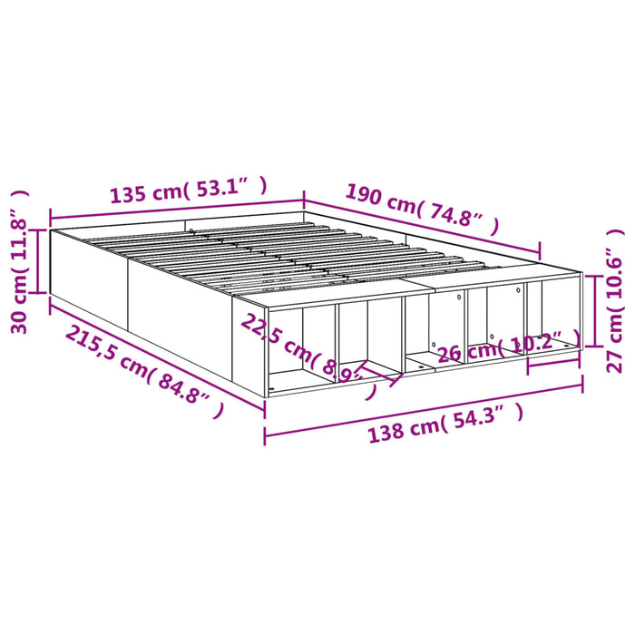 Cadru de pat, negru ,135x190 cm, lemn prelucrat - WALTI WALTI