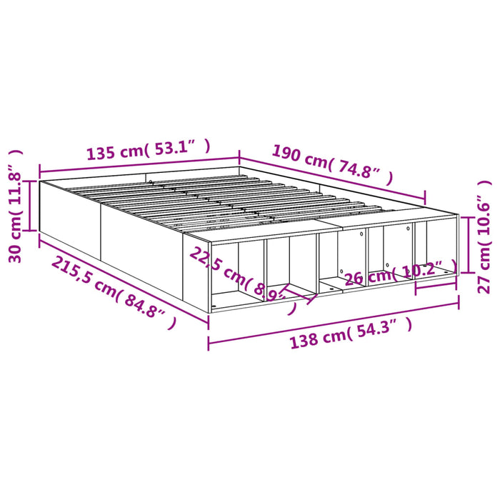 Cadru de pat, gri beton, 135x190 cm, lemn prelucrat - WALTI WALTI