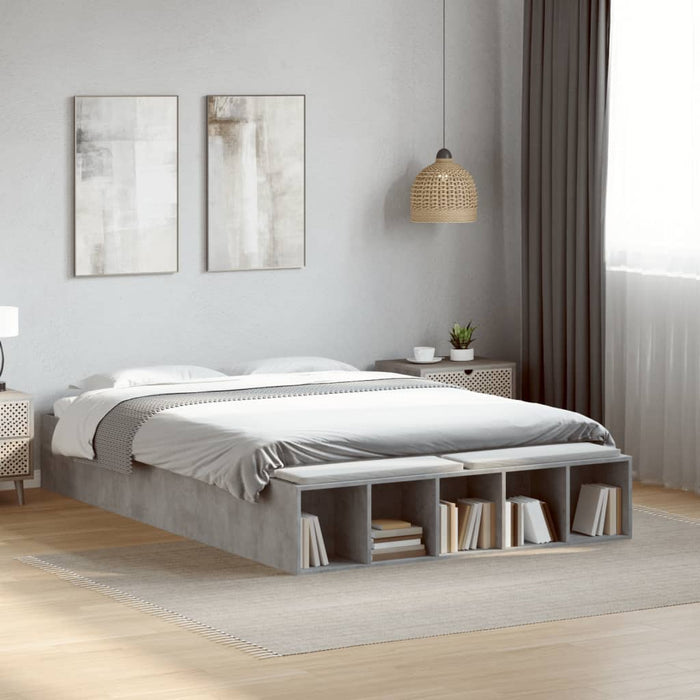 Cadru de pat, gri beton, 135x190 cm, lemn prelucrat - WALTI WALTI