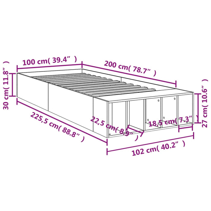 Cadru de pat, gri beton, 100x200 cm, lemn prelucrat - WALTI WALTI