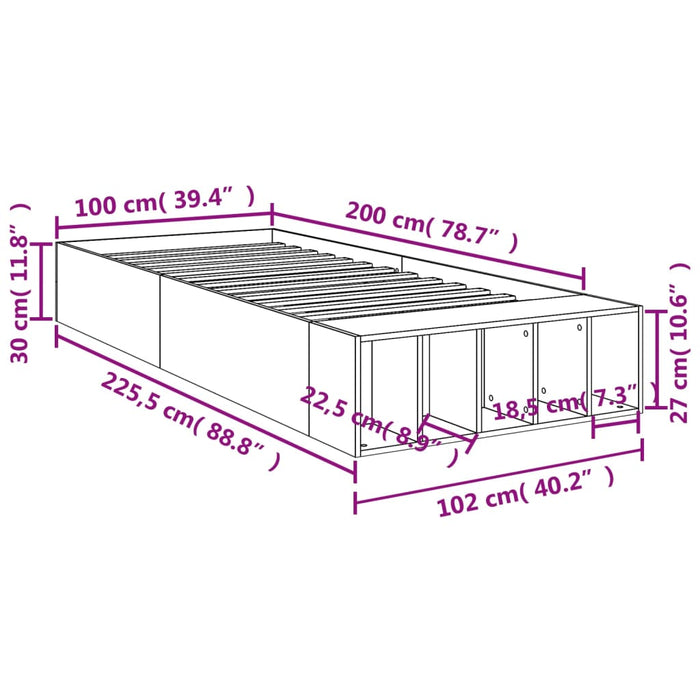 Cadru de pat, gri sonoma, 100x200 cm, lemn prelucrat - WALTI WALTI