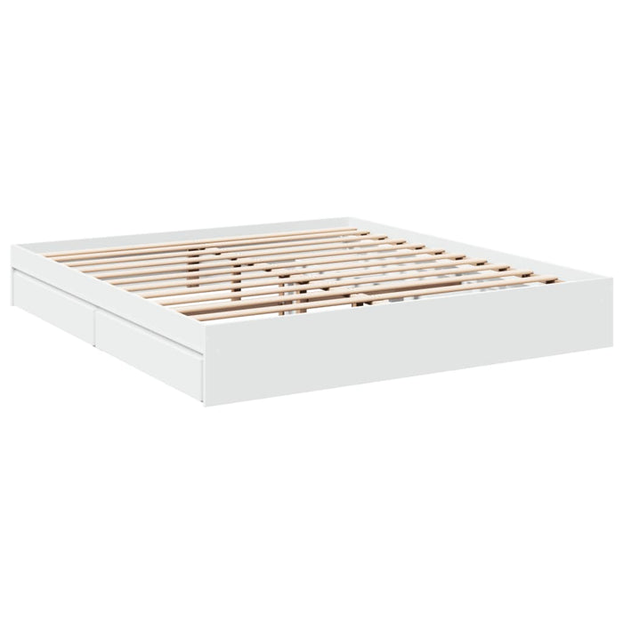 Cadru de pat cu sertare alb 200x200 cm lemn prelucrat WALTI