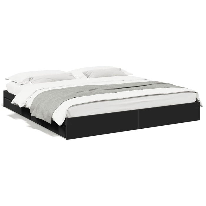 Cadru de pat cu sertare negru 200x200 cm lemn prelucrat WALTI