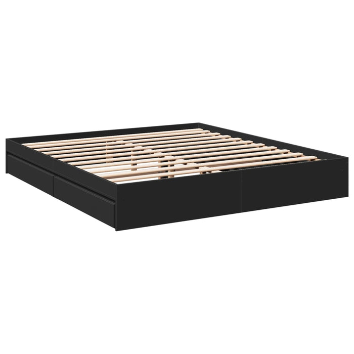 Cadru de pat cu sertare negru 200x200 cm lemn prelucrat WALTI