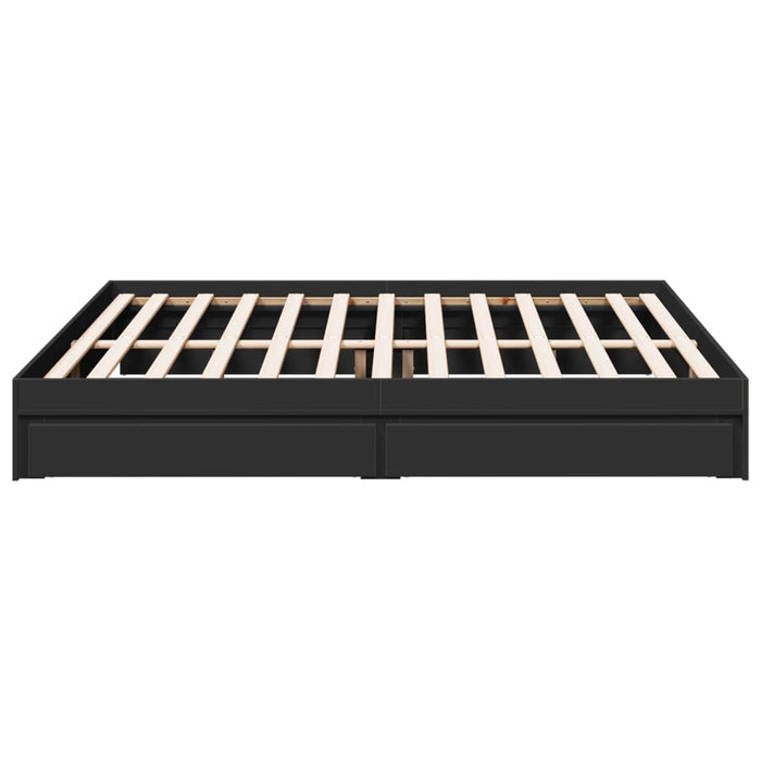 Cadru de pat cu sertare negru 200x200 cm lemn prelucrat WALTI