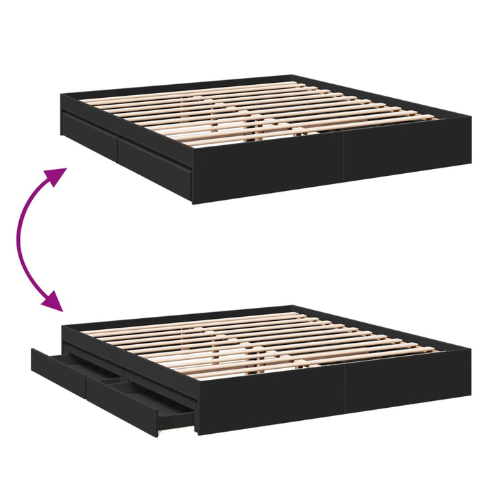 Cadru de pat cu sertare negru 200x200 cm lemn prelucrat WALTI