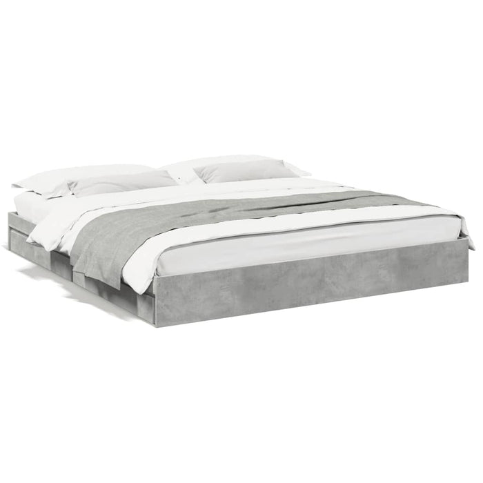 Cadru de pat cu sertare gri beton 200x200 cm lemn prelucrat - WALTI WALTI