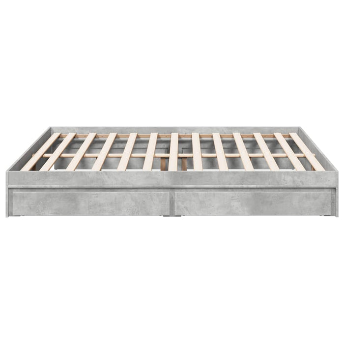 Cadru de pat cu sertare gri beton 200x200 cm lemn prelucrat - WALTI WALTI