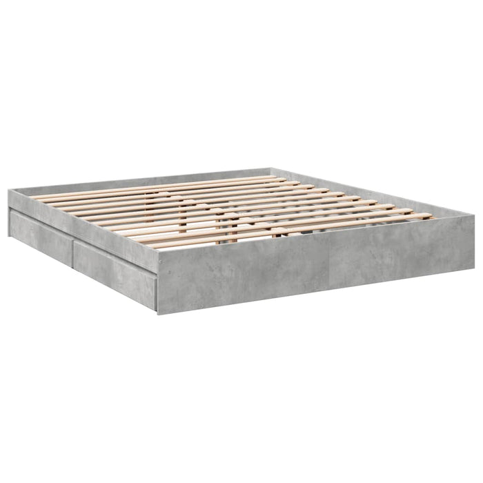 Cadru de pat cu sertare gri beton 200x200 cm lemn prelucrat - WALTI WALTI