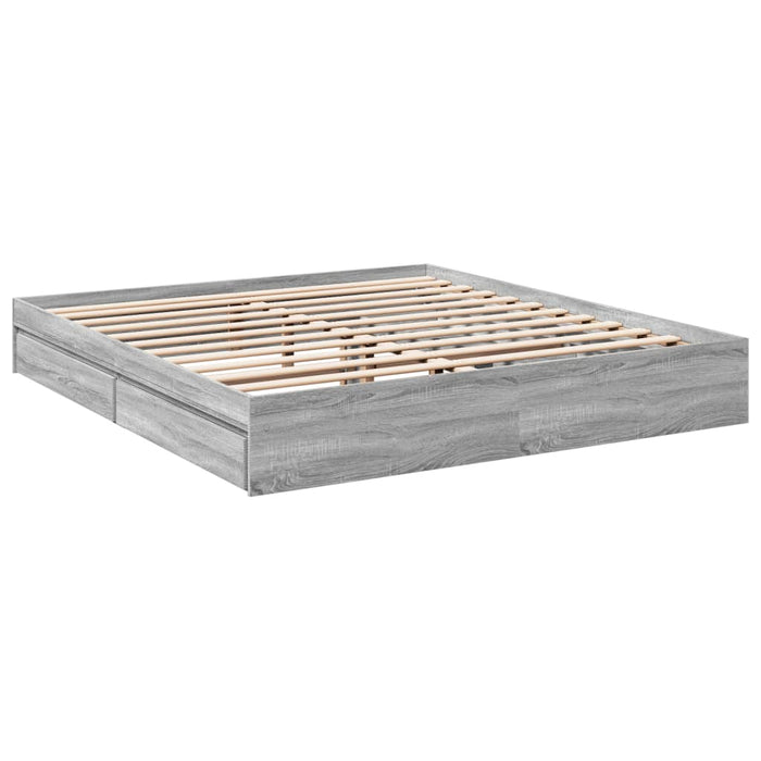 Cadru de pat cu sertare gri sonoma 200x200 cm lemn prelucrat - WALTI WALTI
