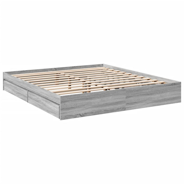 Cadru de pat cu sertare gri sonoma 200x200 cm lemn prelucrat - WALTI WALTI