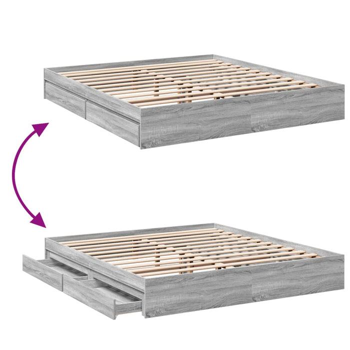 Cadru de pat cu sertare gri sonoma 200x200 cm lemn prelucrat - WALTI WALTI