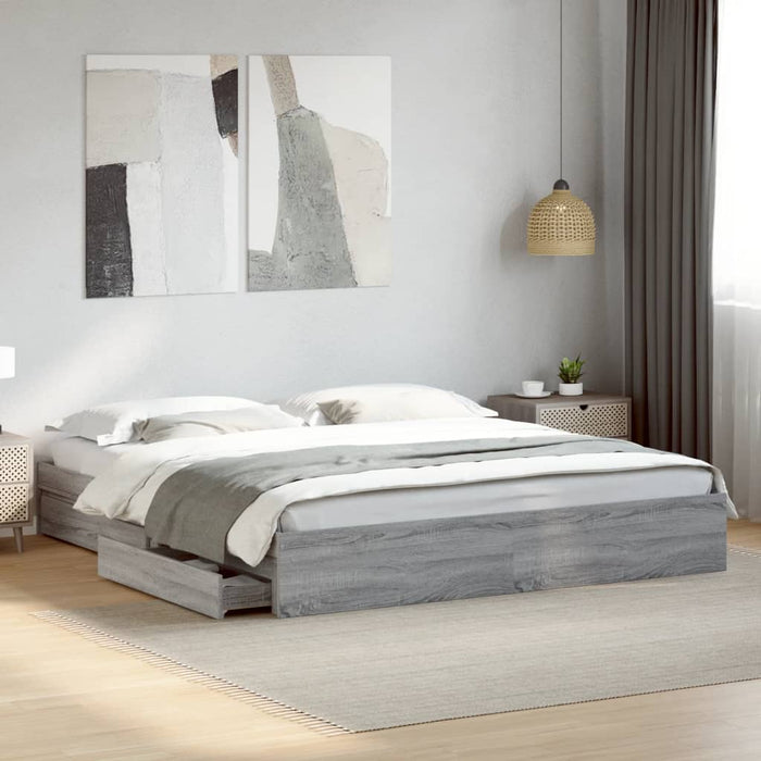 Cadru de pat cu sertare gri sonoma 200x200 cm lemn prelucrat - WALTI WALTI