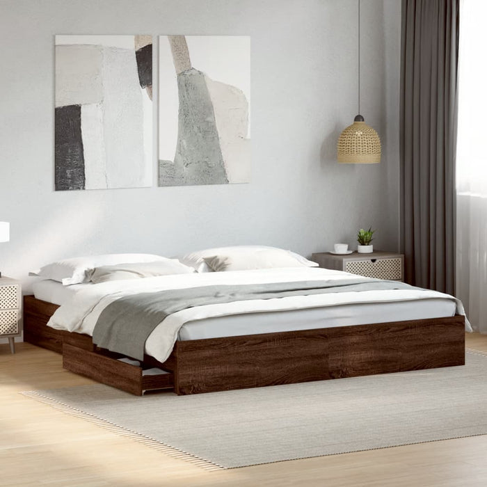 Cadru de pat cu sertare stejar maro 200x200 cm lemn prelucrat WALTI