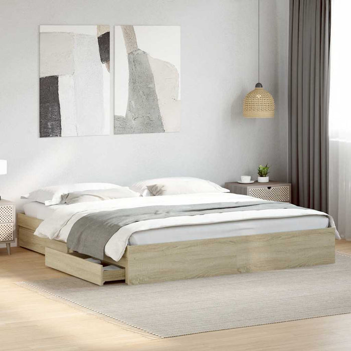 Cadru de pat cu sertare stejar sonoma 180x200 cm lemn prelucrat WALTI