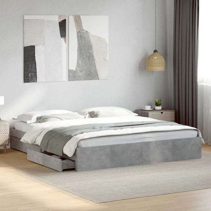 Cadru de pat cu sertare, gri beton, 180x200 cm, lemn prelucrat - WALTI WALTI