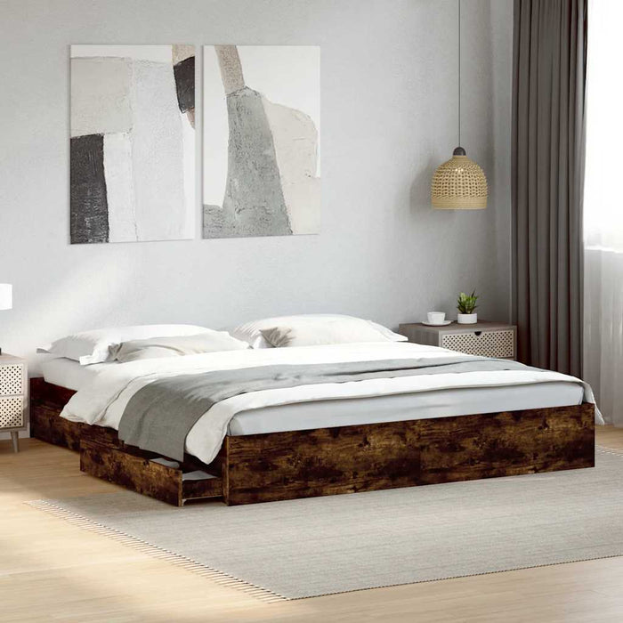 Cadru de pat cu sertare stejar fumuriu 180x200cm lemn prelucrat WALTI