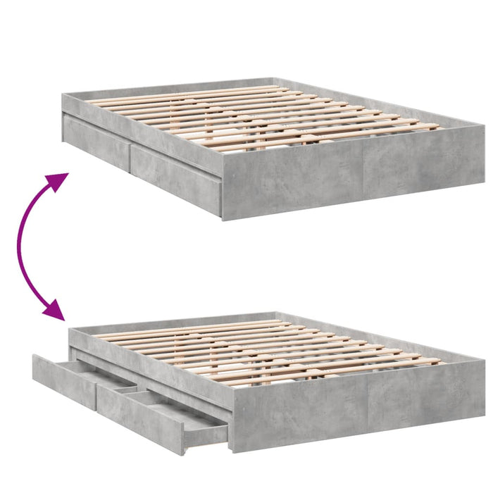 Cadru de pat cu sertare, gri beton, 160x200 cm, lemn prelucrat WALTI