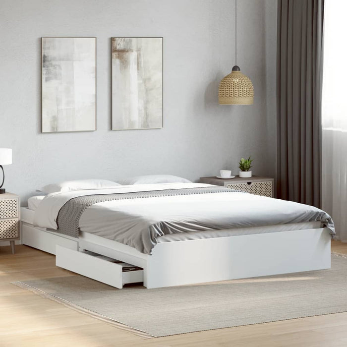 Cadru pat cu sertare alb extralucios 150x200 cm, lemn prelucrat - WALTI WALTI