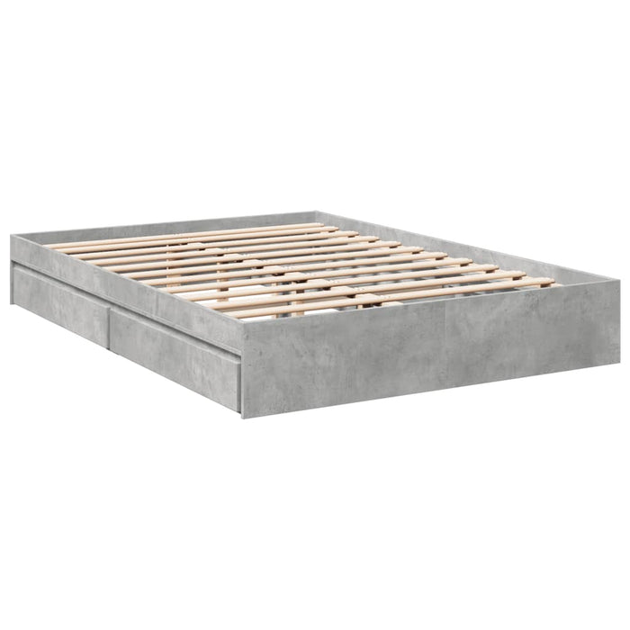 Cadru de pat cu sertare, gri beton, 150x200 cm, lemn prelucrat - WALTI WALTI