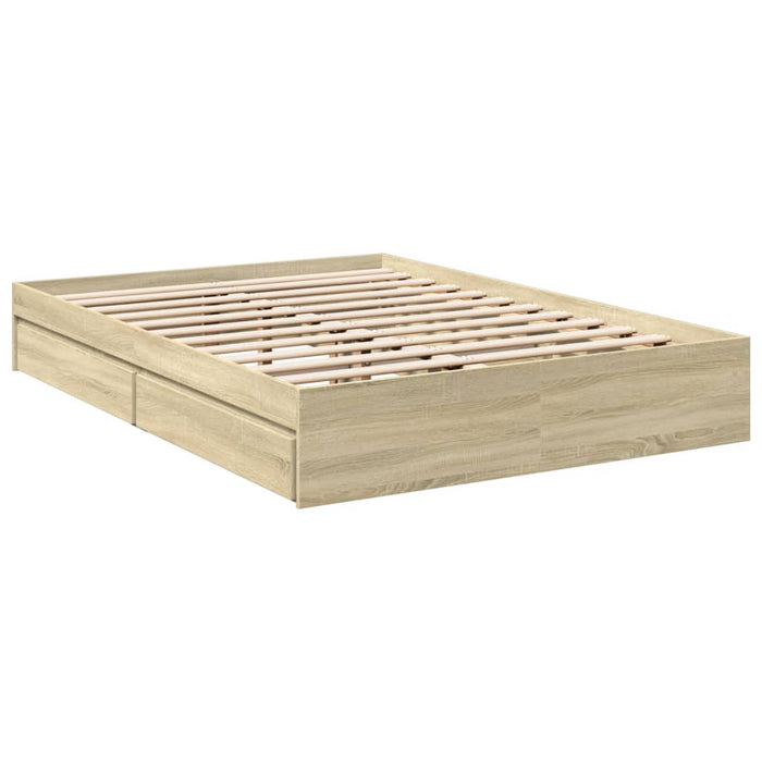 Cadru de pat cu sertare stejar sonoma 140x200 cm lemn prelucrat WALTI