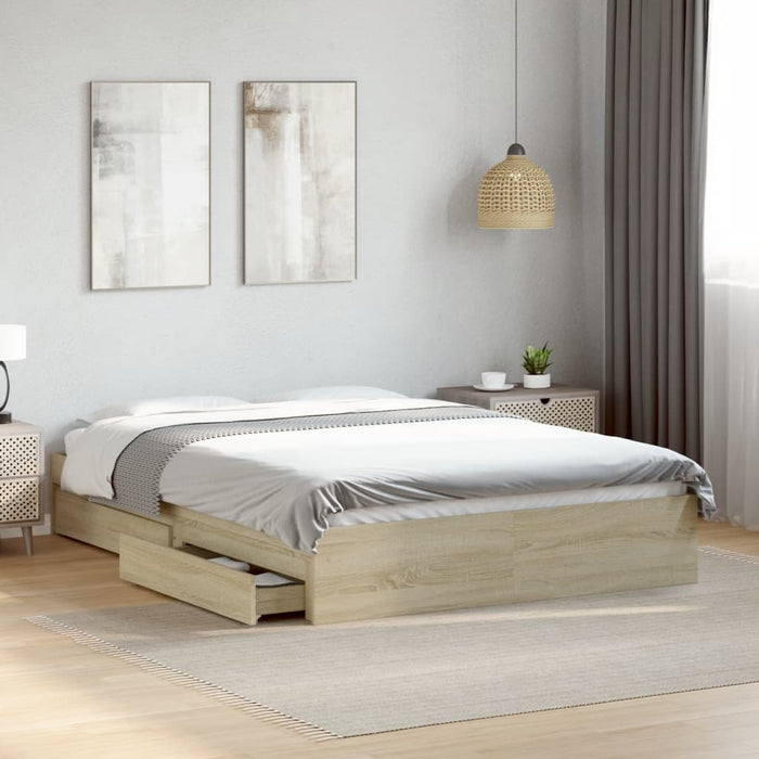 Cadru de pat cu sertare stejar sonoma 140x200 cm lemn prelucrat WALTI