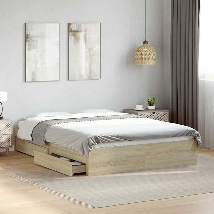 Cadru de pat cu sertare stejar sonoma 120x200 cm lemn prelucrat WALTI