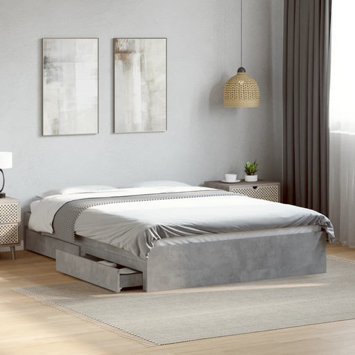 Cadru de pat cu sertare, gri beton, 120x200 cm, lemn prelucrat - WALTI WALTI