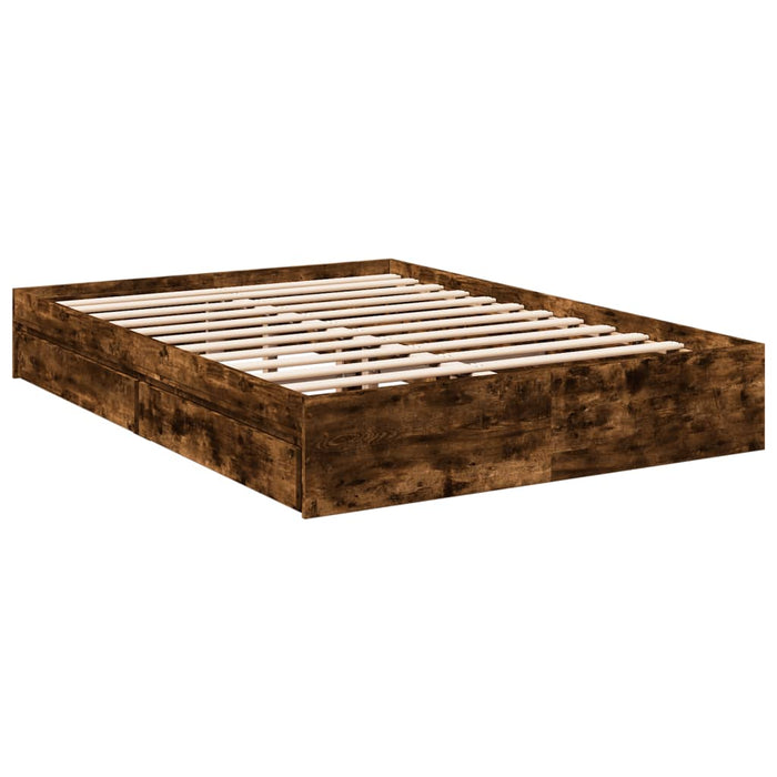 Cadru pat cu sertare stejar fumuriu 120x200 cm lemn prelucrat - WALTI WALTI