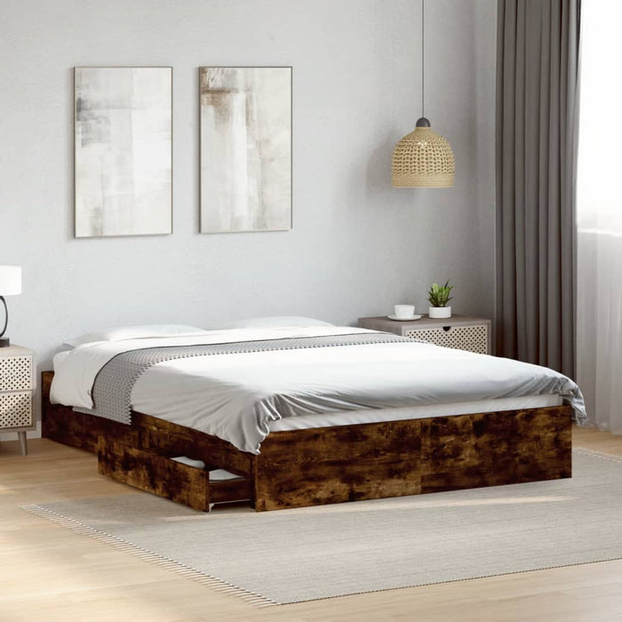 Cadru pat cu sertare stejar fumuriu 120x200 cm lemn prelucrat - WALTI WALTI