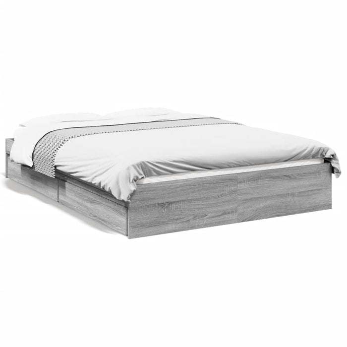 Cadru de pat cu sertare gri sonoma 120x200 cm lemn prelucrat WALTI