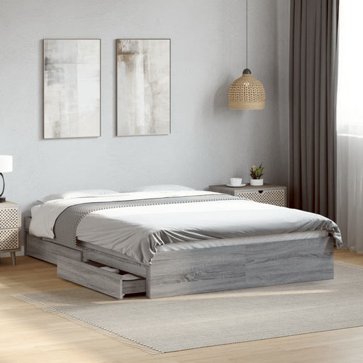 Cadru de pat cu sertare gri sonoma 120x200 cm lemn prelucrat - WALTI WALTI