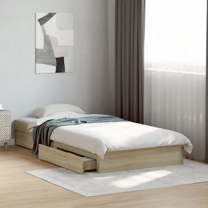 Cadru de pat cu sertare stejar sonoma 100x200 cm lemn prelucrat WALTI