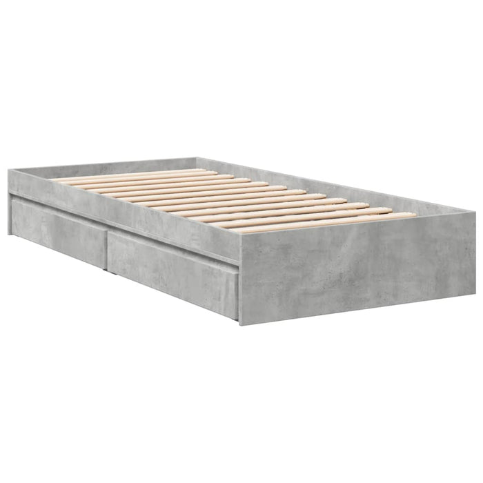 Cadru de pat cu sertare, gri beton, 100x200 cm, lemn prelucrat - WALTI WALTI