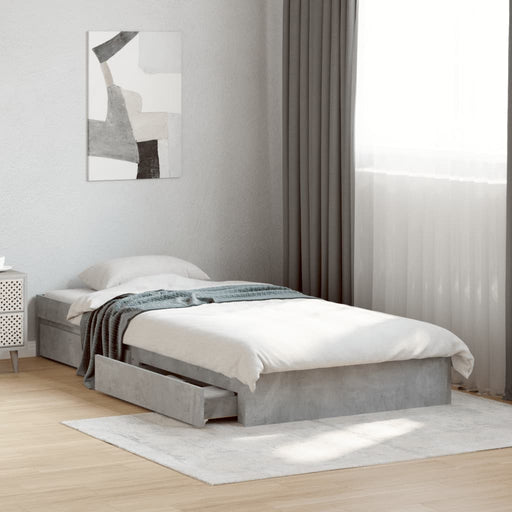 Cadru de pat cu sertare, gri beton, 100x200 cm, lemn prelucrat - WALTI WALTI