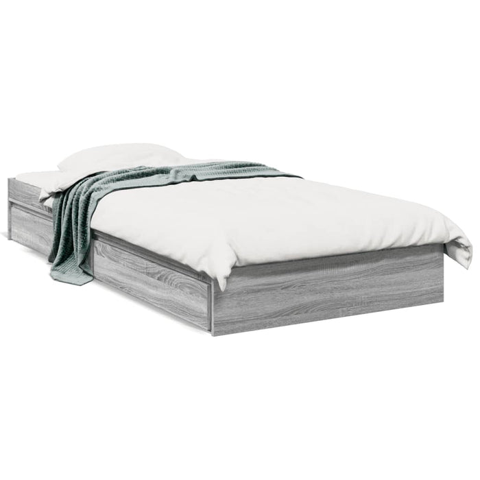 Cadru de pat cu sertare gri sonoma 100x200 cm lemn prelucrat WALTI