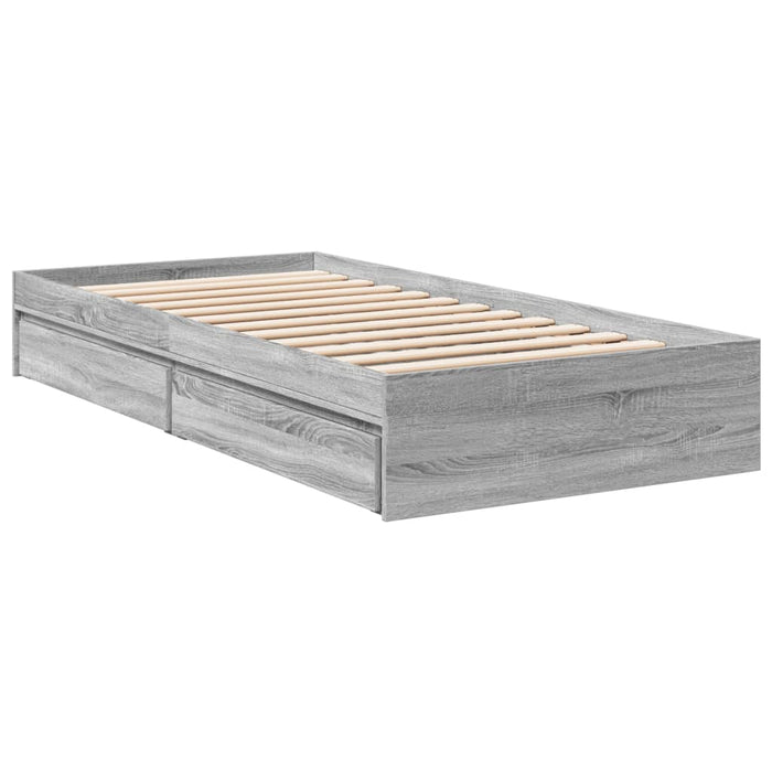 Cadru de pat cu sertare gri sonoma 100x200 cm lemn prelucrat WALTI
