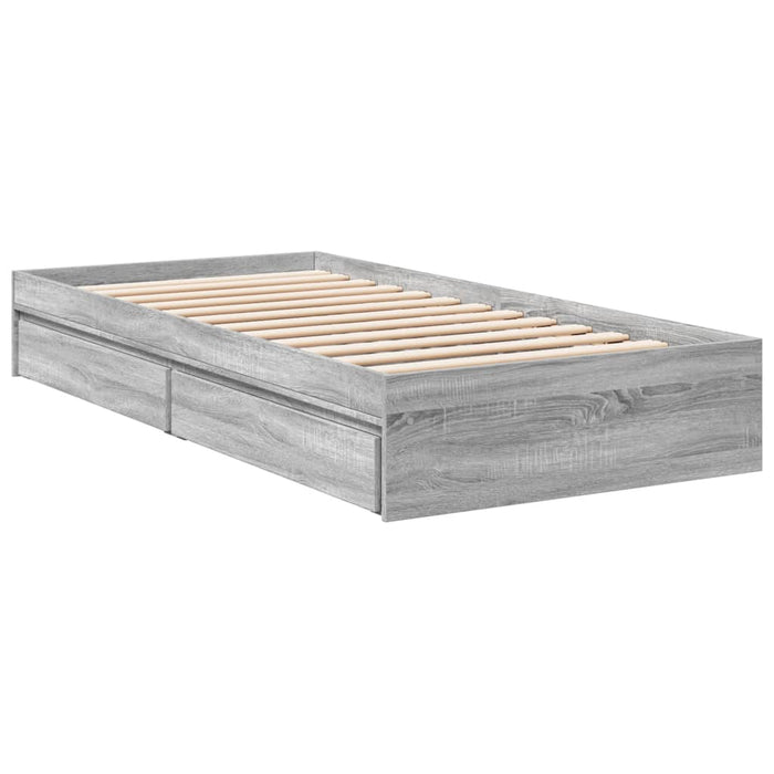 Cadru de pat cu sertare gri sonoma 100x200 cm lemn prelucrat WALTI