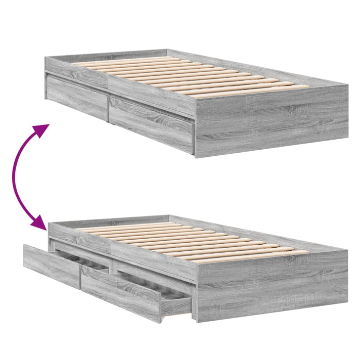 Cadru de pat cu sertare gri sonoma 100x200 cm lemn prelucrat WALTI
