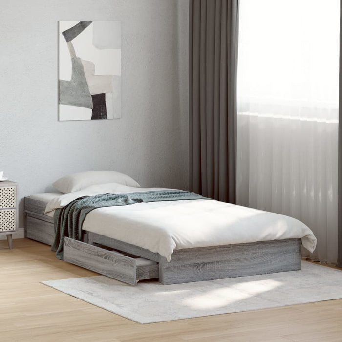Cadru de pat cu sertare gri sonoma 100x200 cm lemn prelucrat WALTI
