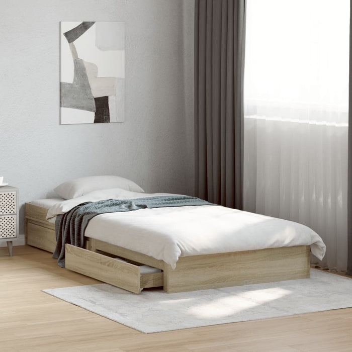 Cadru de pat cu sertare stejar sonoma 90x200 cm lemn prelucrat WALTI