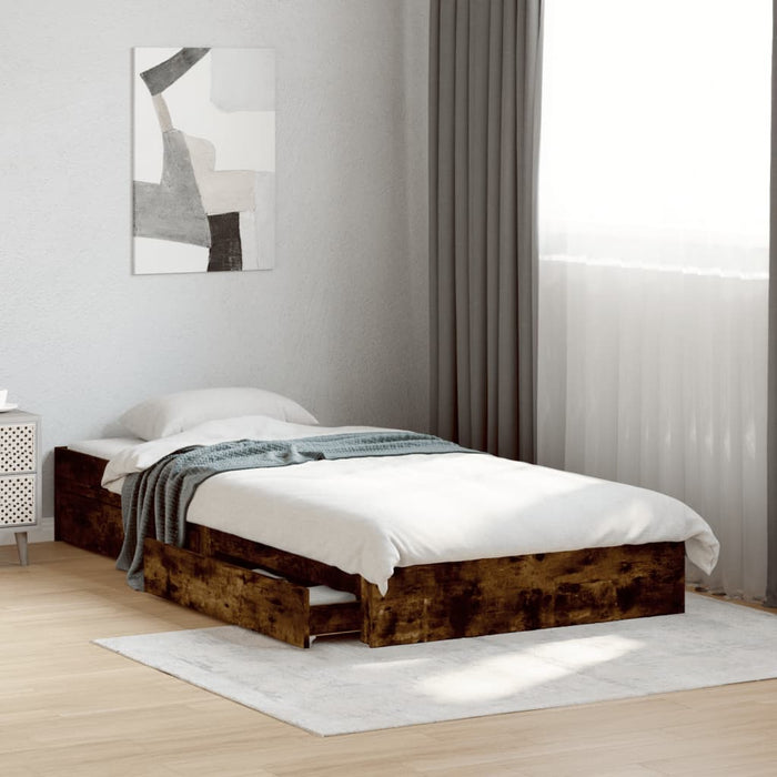 Cadru pat cu sertare stejar fumuriu, 90x200 cm, lemn prelucrat WALTI