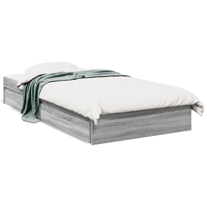 Cadru de pat cu sertare gri sonoma 90x200 cm lemn prelucrat - WALTI WALTI